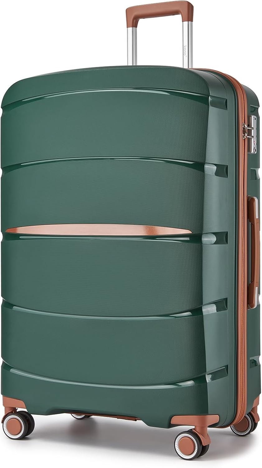 28'' Green Large Check In Suitcase Polypropylene Hard Shell TSA Spinner 91L