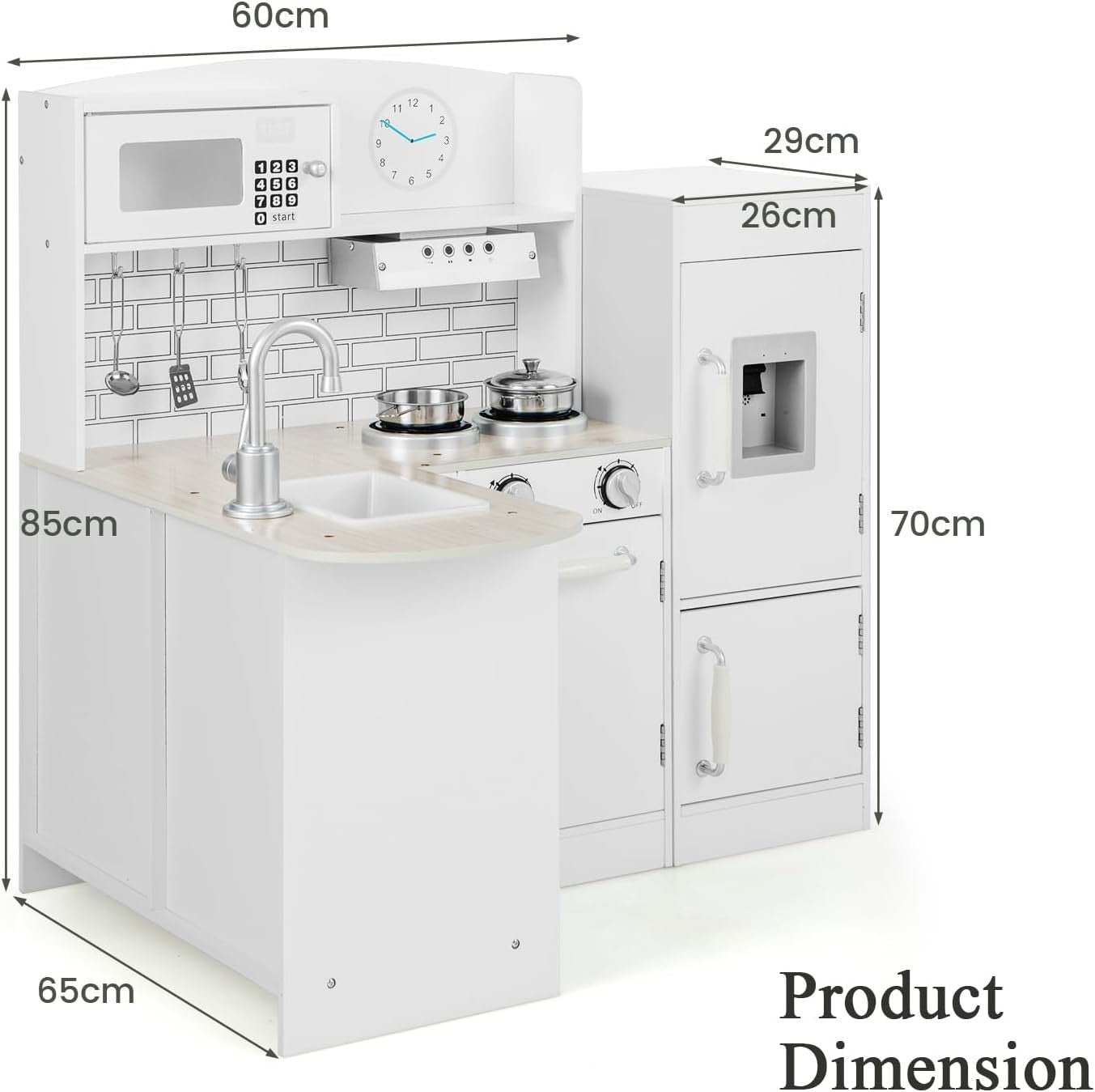 Kids Corner Wooden Play Kitchen White Toy Set Fridge Microwave Sink