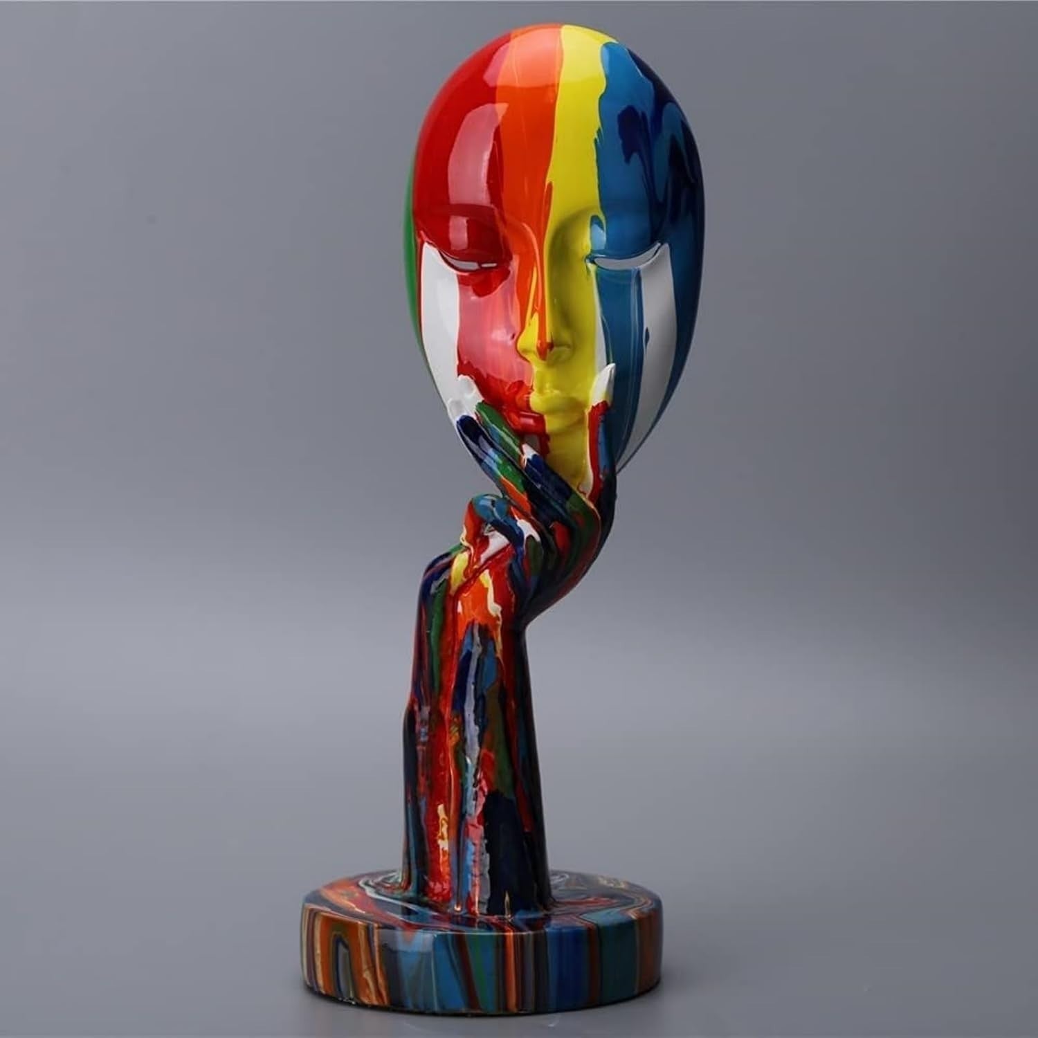 Colorful Abstract Woman Face Sculpture • Large Modern Resin Art Statue 38.9cm