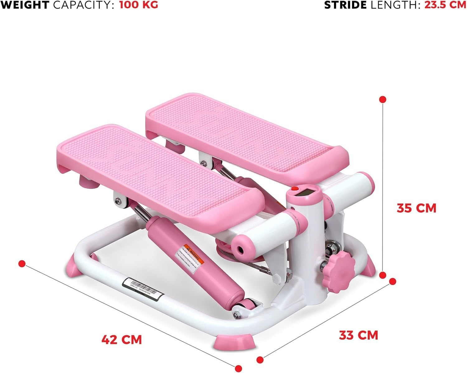 Pink Mini Stair Stepper for Home w/ LCD Monitor, Quiet Motion & Height Adjust