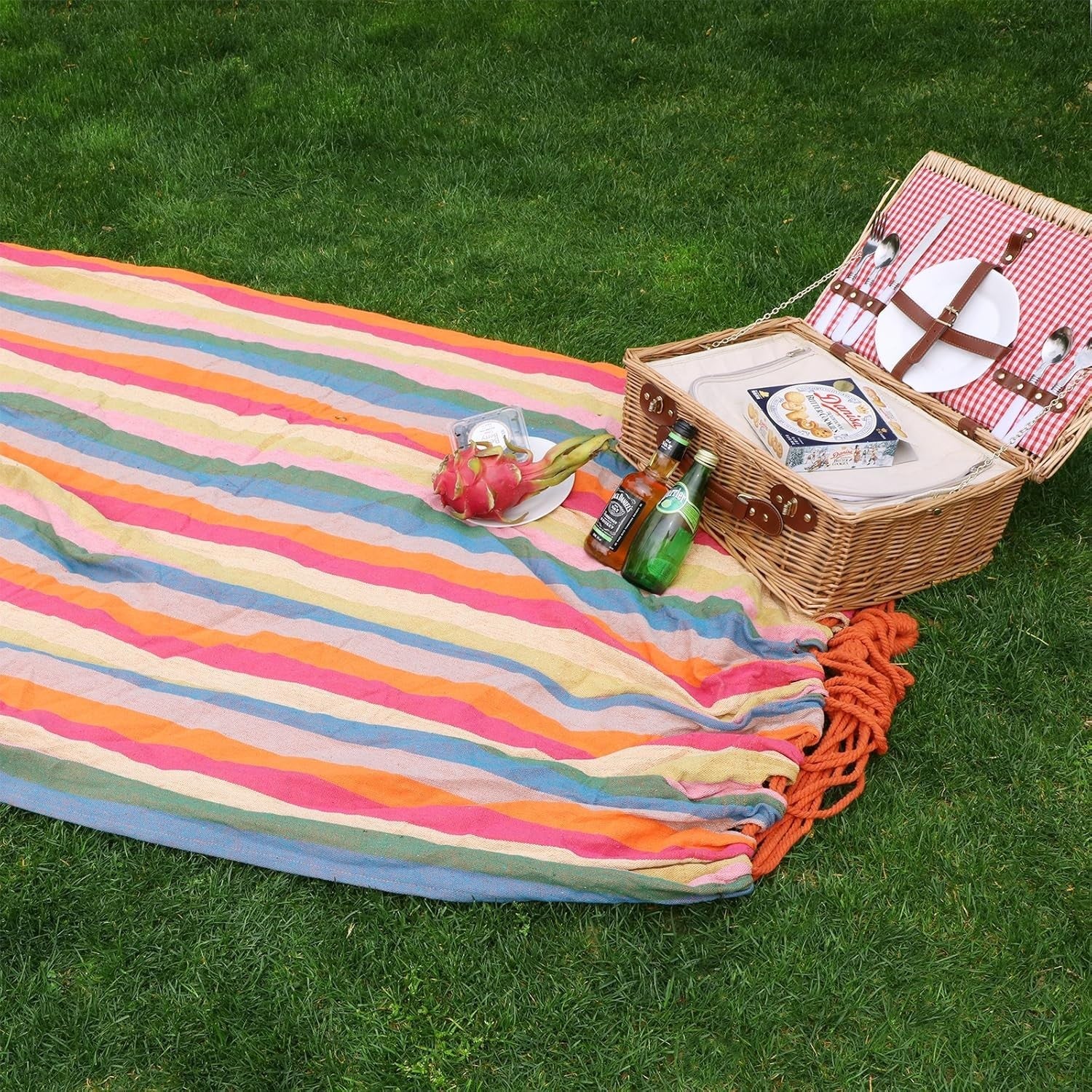 Double Cotton Hammock with Straps & Carabiners, 210x150cm, 300kg Load