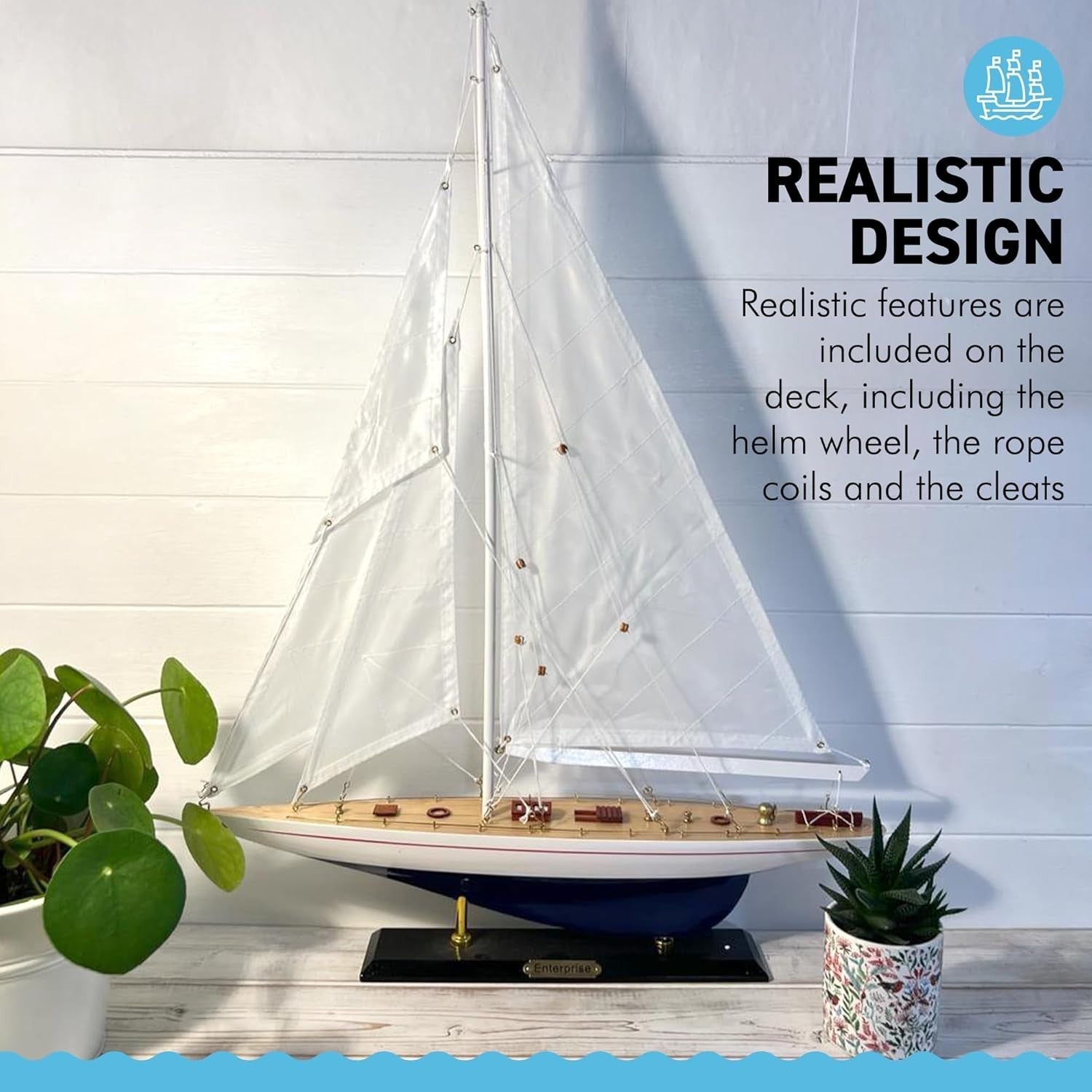 50cm Wooden Sailing Yacht Model | Nautical Decor | J Class Display Sailboat