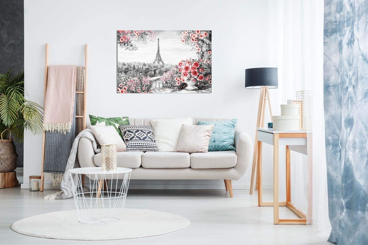 Large Paris Eiffel Tower Canvas Wall Art 30x20 Black White Red Roses