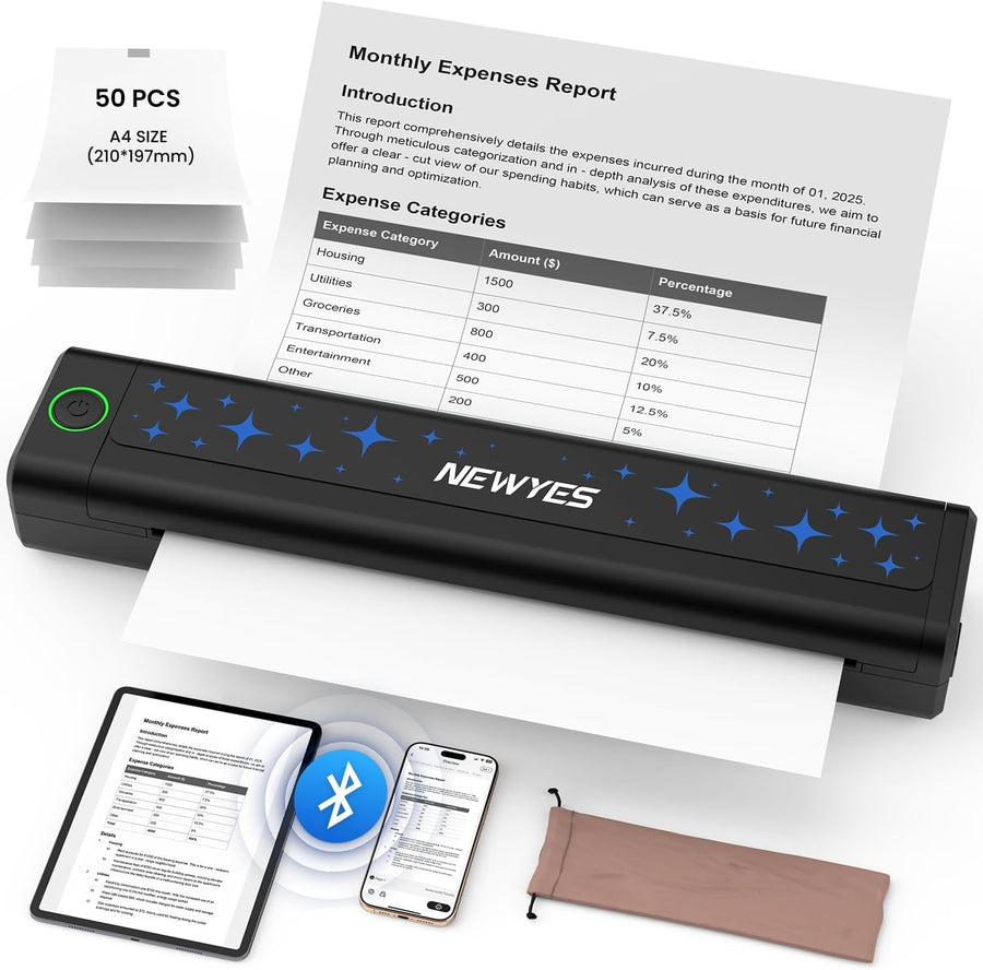 A4 Portable Thermal Printer Inkless Bluetooth for iOS Android