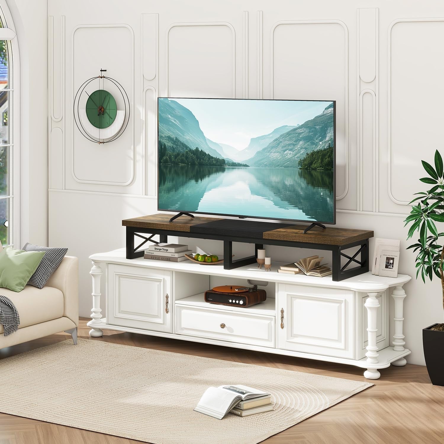 TV Riser Stand for 32-60" with Storage Shelf Steel Legs Modern Desk