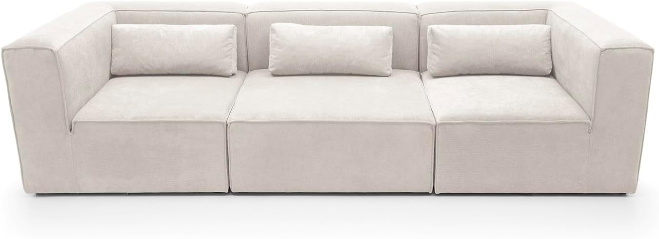 4 Seater White Cord Chenille Modular Sofa | Modern, Soft, Space-Saving Design