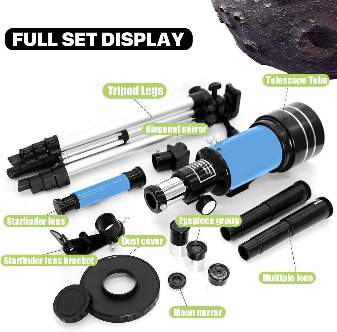 70mm Kids Astronomy Telescope 150x Magnification Tripod Beginner Blue