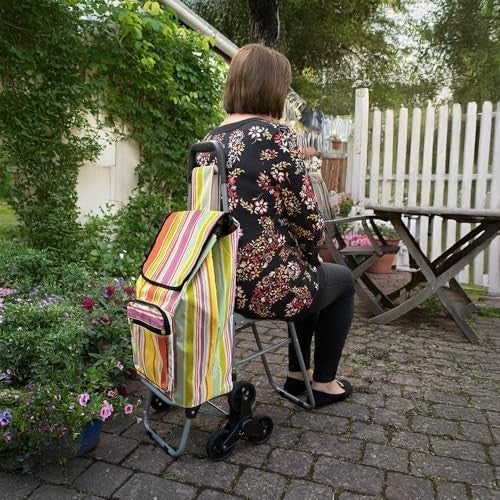 Foldable Leisure Shopping Trolley with Seat Large Capacity Easy-Roll Wheels