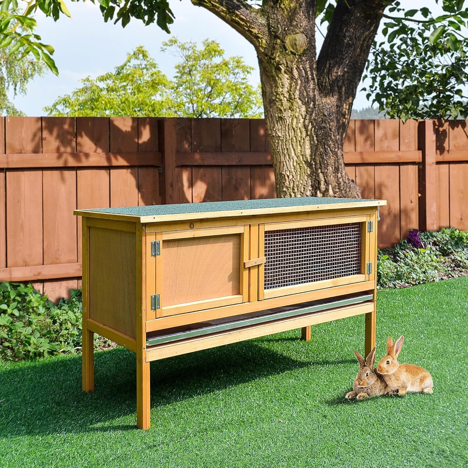 Outdoor Rabbit Hutch Wooden Bunny Cage Hinged Top Slide Out Tray