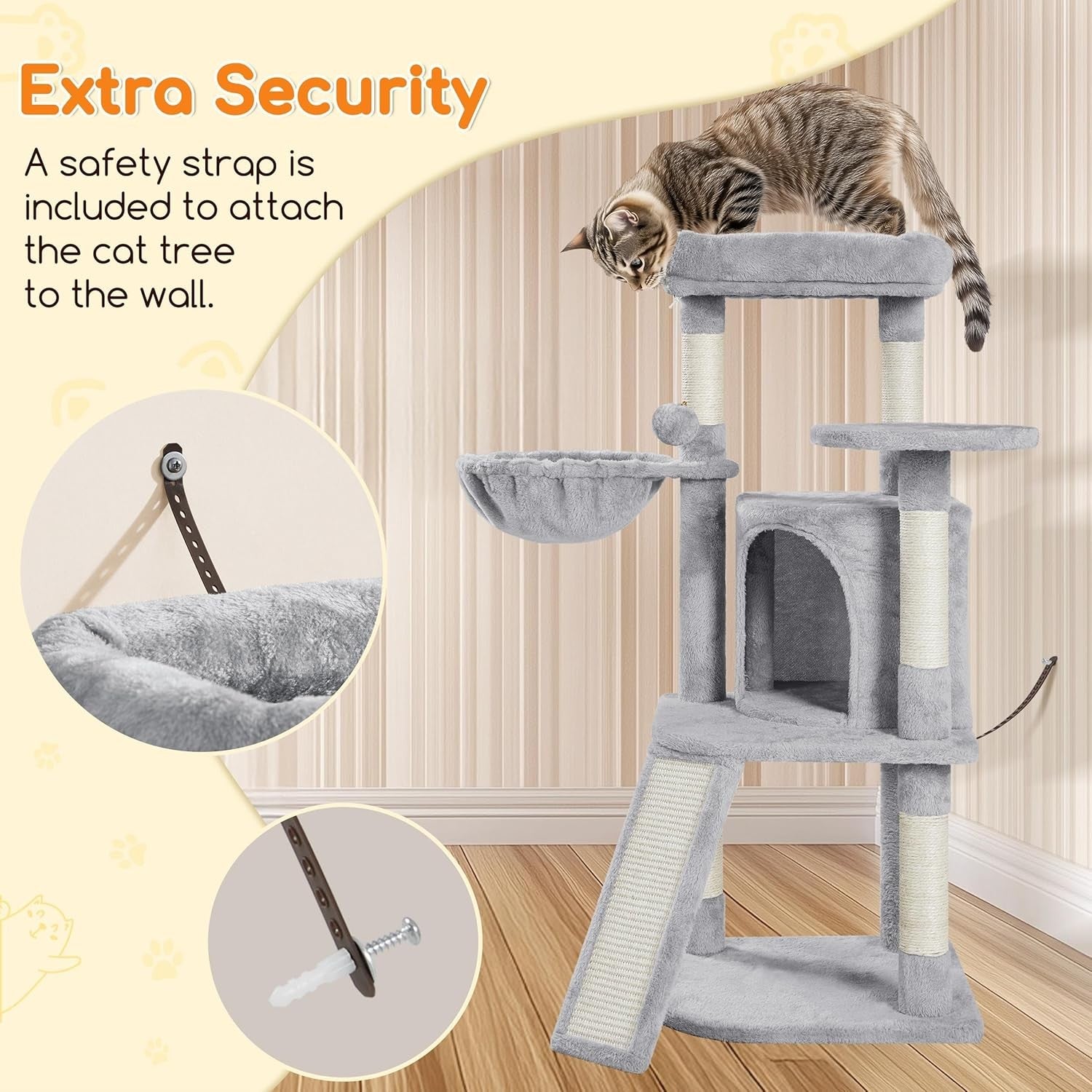 Cat Tree 107cm Climbing Tower With Scratching Posts Condo Basket for Indoor Cats