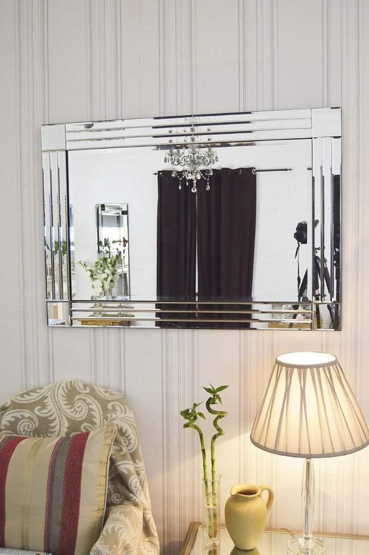 Silver Bevelled Wall Mirror 70x100cm – Modern Venetian for Living Rooms