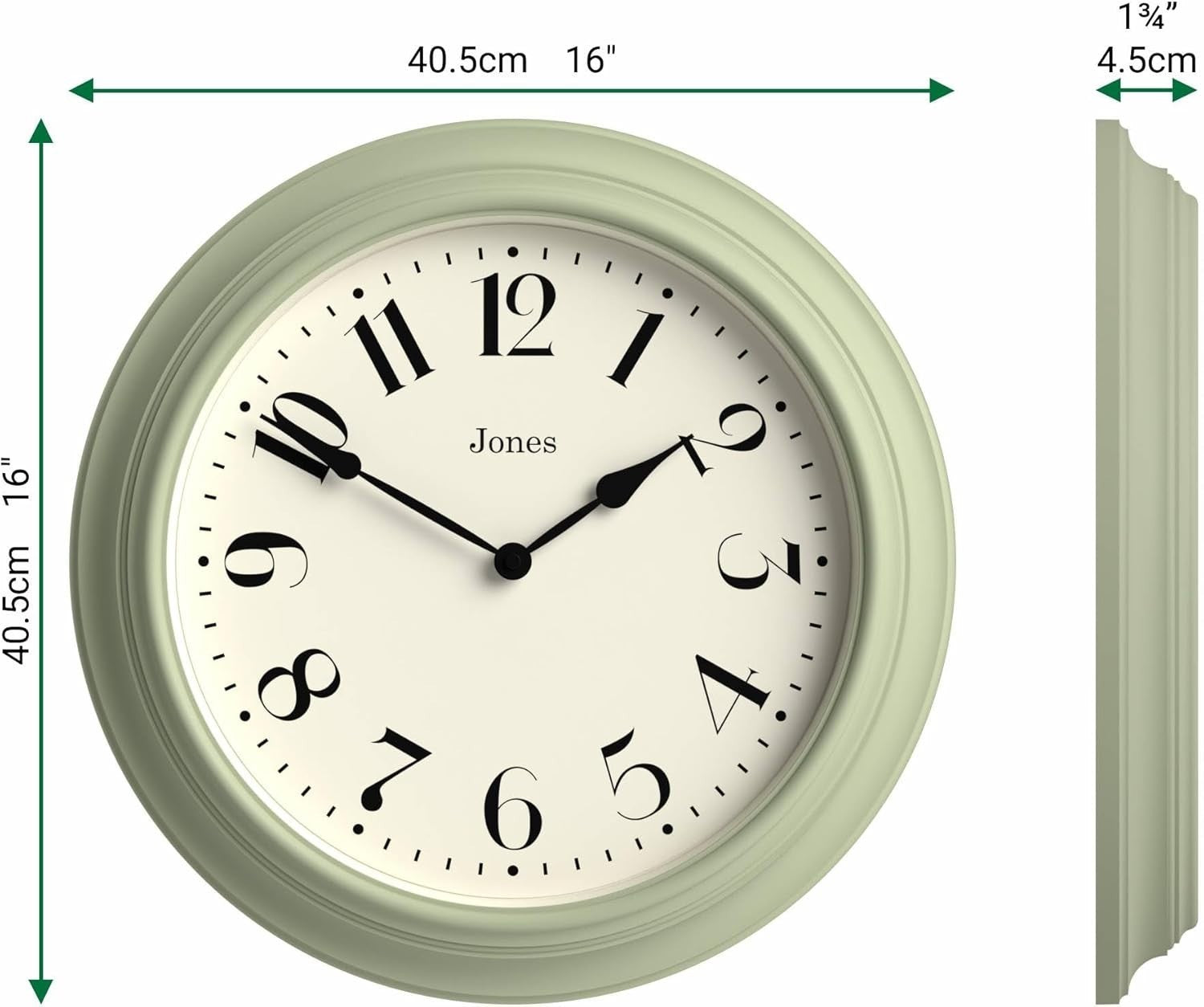 40cm Sage Green Wall Clock Silent Classic Retro Round Decor for Kitchen Home