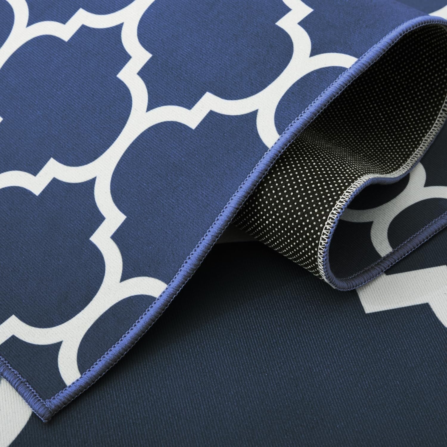 Navy Blue Runner Rug 80x300cm Non Slip Hallway Low Pile Geometric Carpet