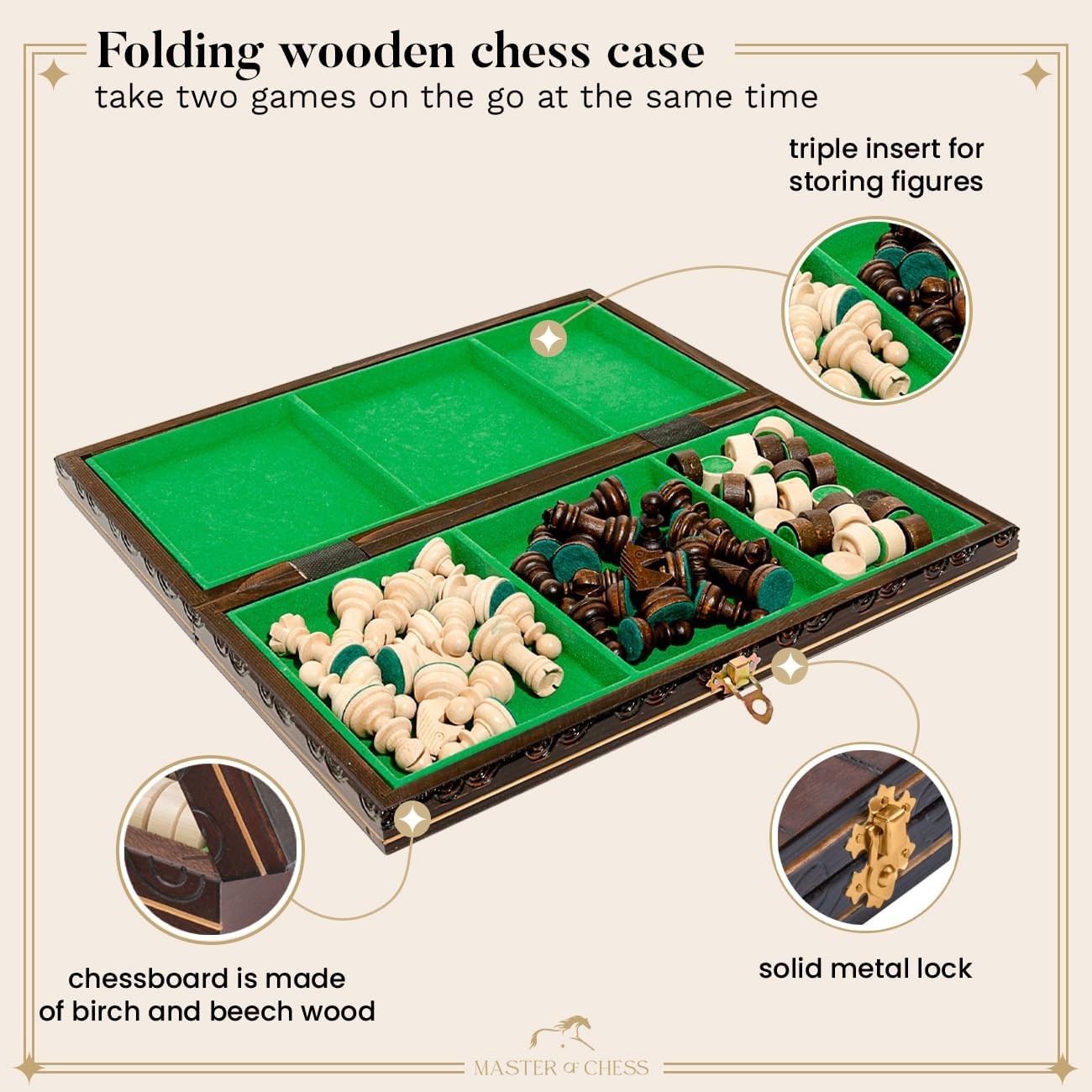 2in1 Wooden Chess & Checkers Set 35cm | Foldable Board | Luxury Handcrafted