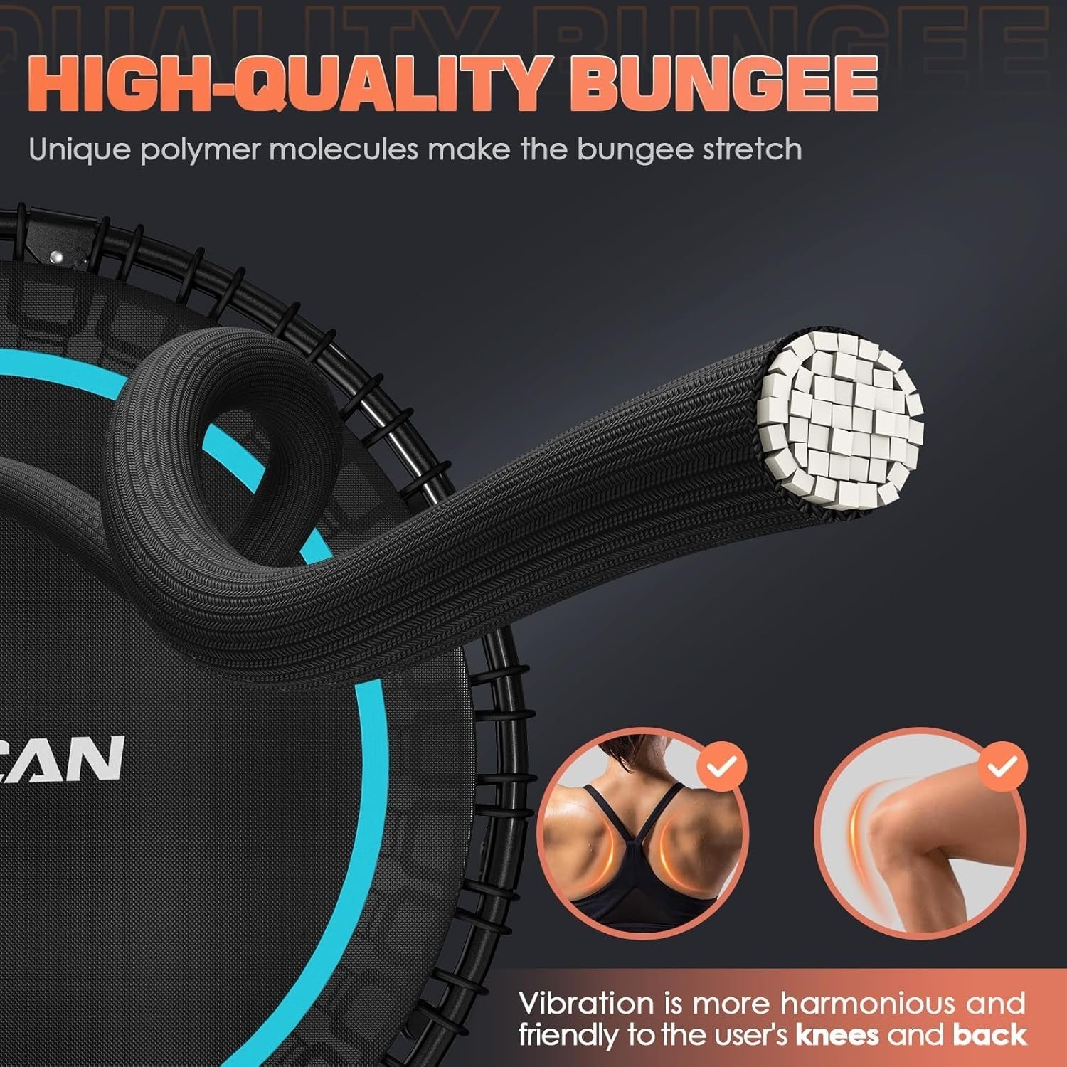 40in Fitness Rebounder Trampoline Adjustable Handle Silent Bungee 450lb
