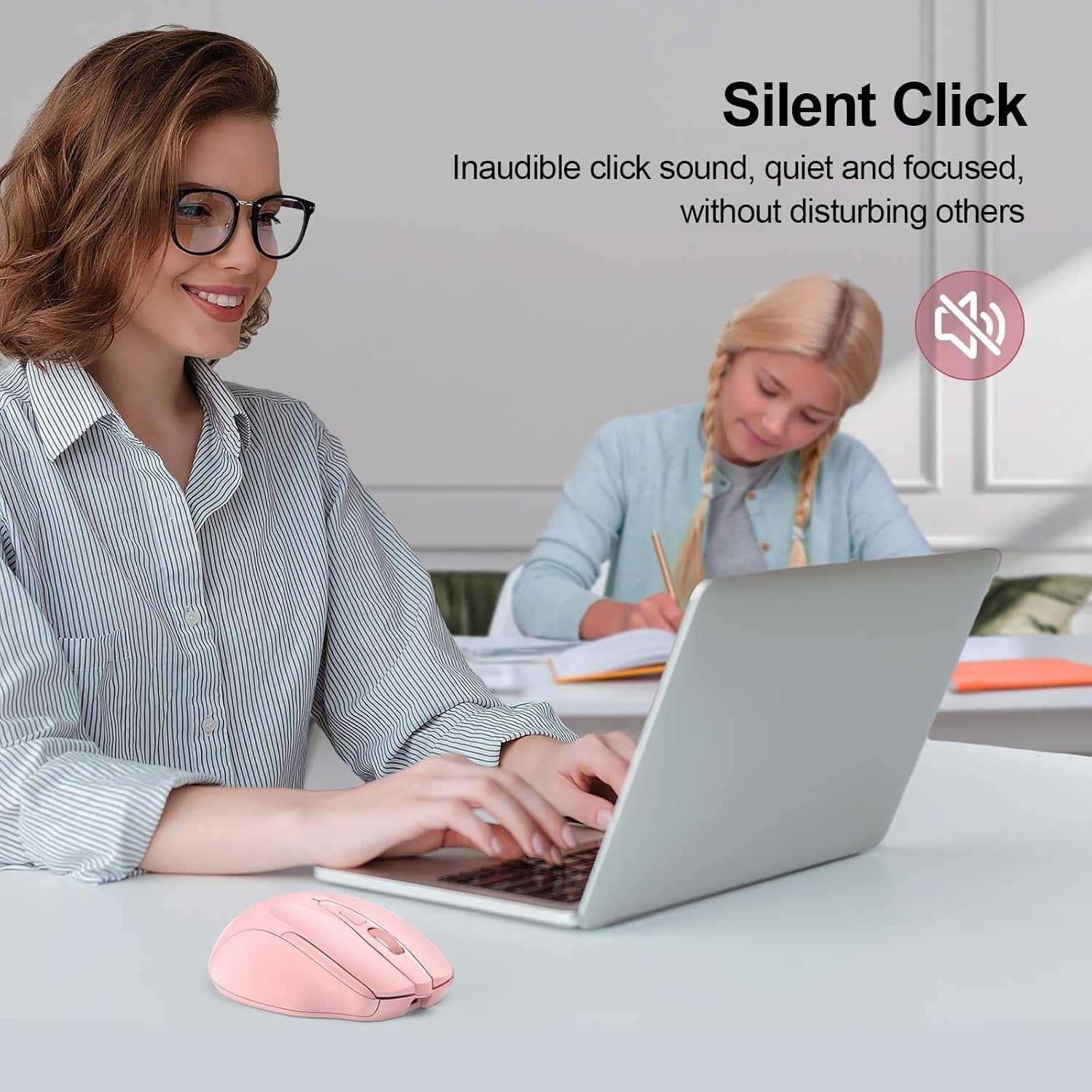 Pink Rechargeable Bluetooth Mouse Silent Ergonomic Tri Mode 4800DPI Laptop