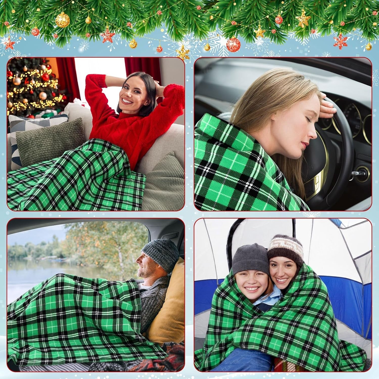 12V Heated Car Blanket Electric Winter Travel Throw Green Plaid Checkered