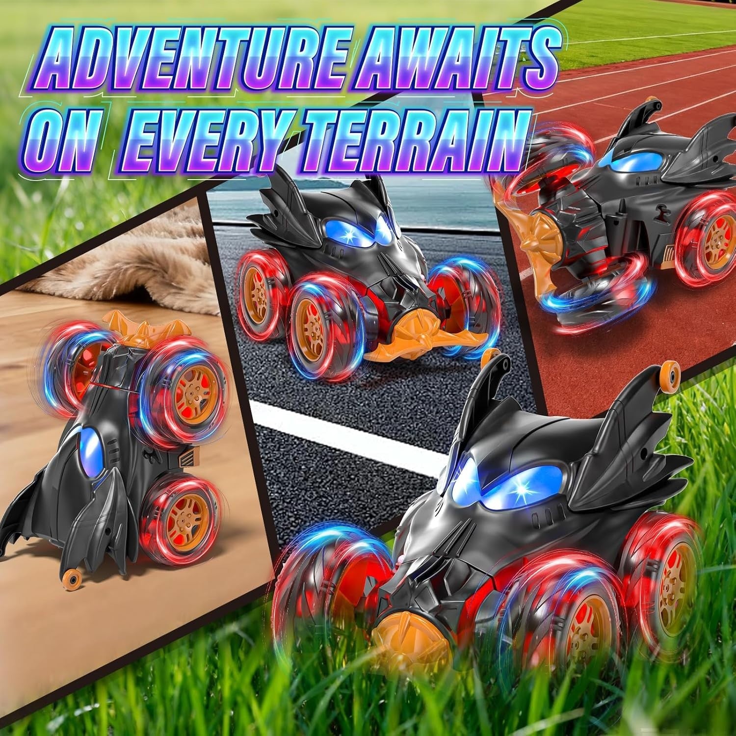 2.4GHz RC Stunt Car 4WD Bat Truck 360° Flips Lights Fast Remote Control Toy Kids