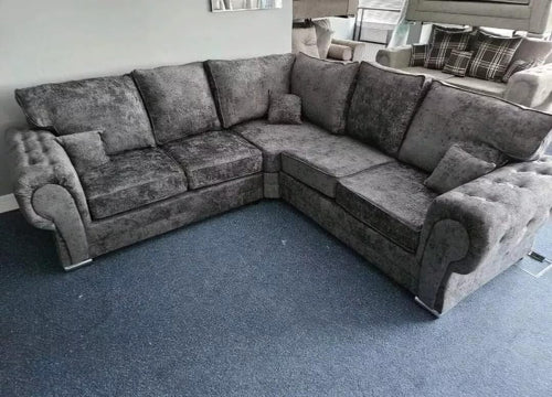 Grey Chesterfield Corner Sofa 5-Seater | High Back | Deep Seats | L-Shape