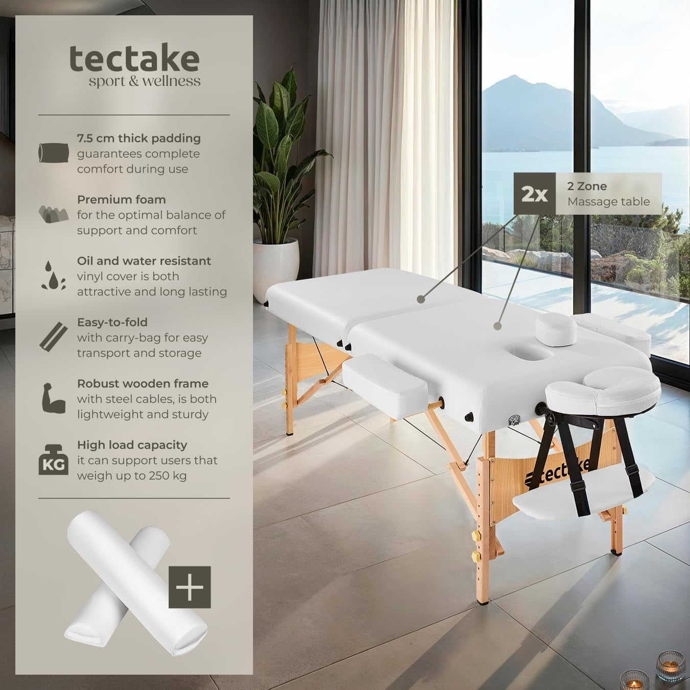 Portable Massage Table Foldable Beech Frame 7.5cm Padded Beauty Bed White