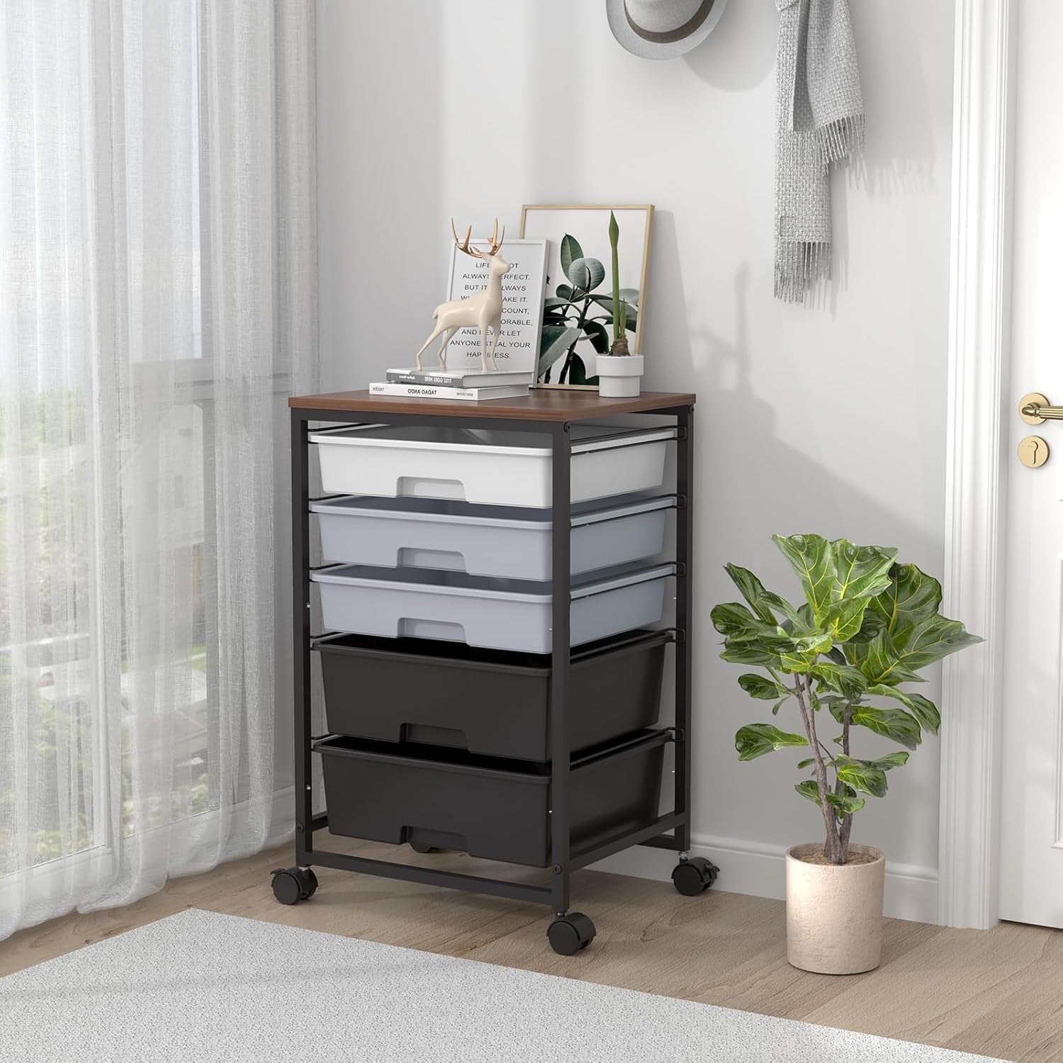 5 Drawer Rolling Storage Trolley Cart with Wheels Utility Organizer Grey