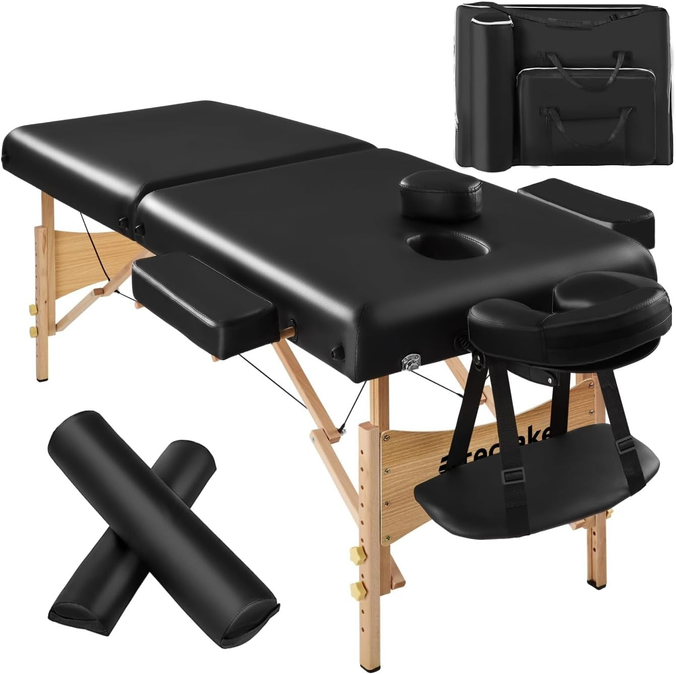 Portable Massage Table Foldable Beech Frame 7.5cm Padded Beauty Bed Black