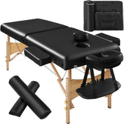Portable Massage Table Foldable Beech Frame 7.5cm Padded Beauty Bed Black