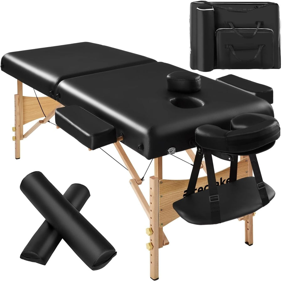 Portable Massage Table Foldable Beech Frame 7.5cm Padded Beauty Bed Black