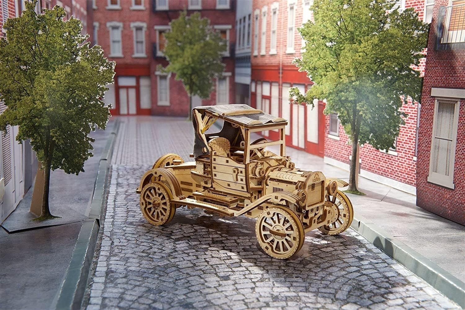 Vintage 3D Wooden Model Car Kit with Folding Roof & Working Engine Puzzle
