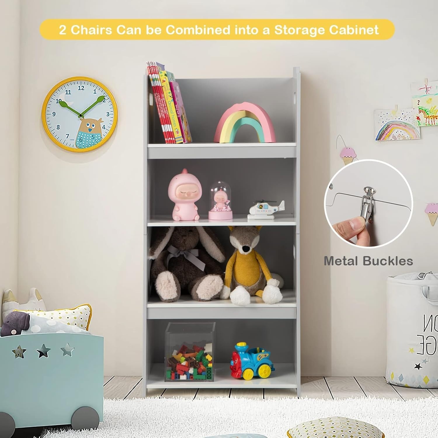 Kids Wooden Table & Chair Set with Storage Bin & Space-Saving Design, Safe & Dur