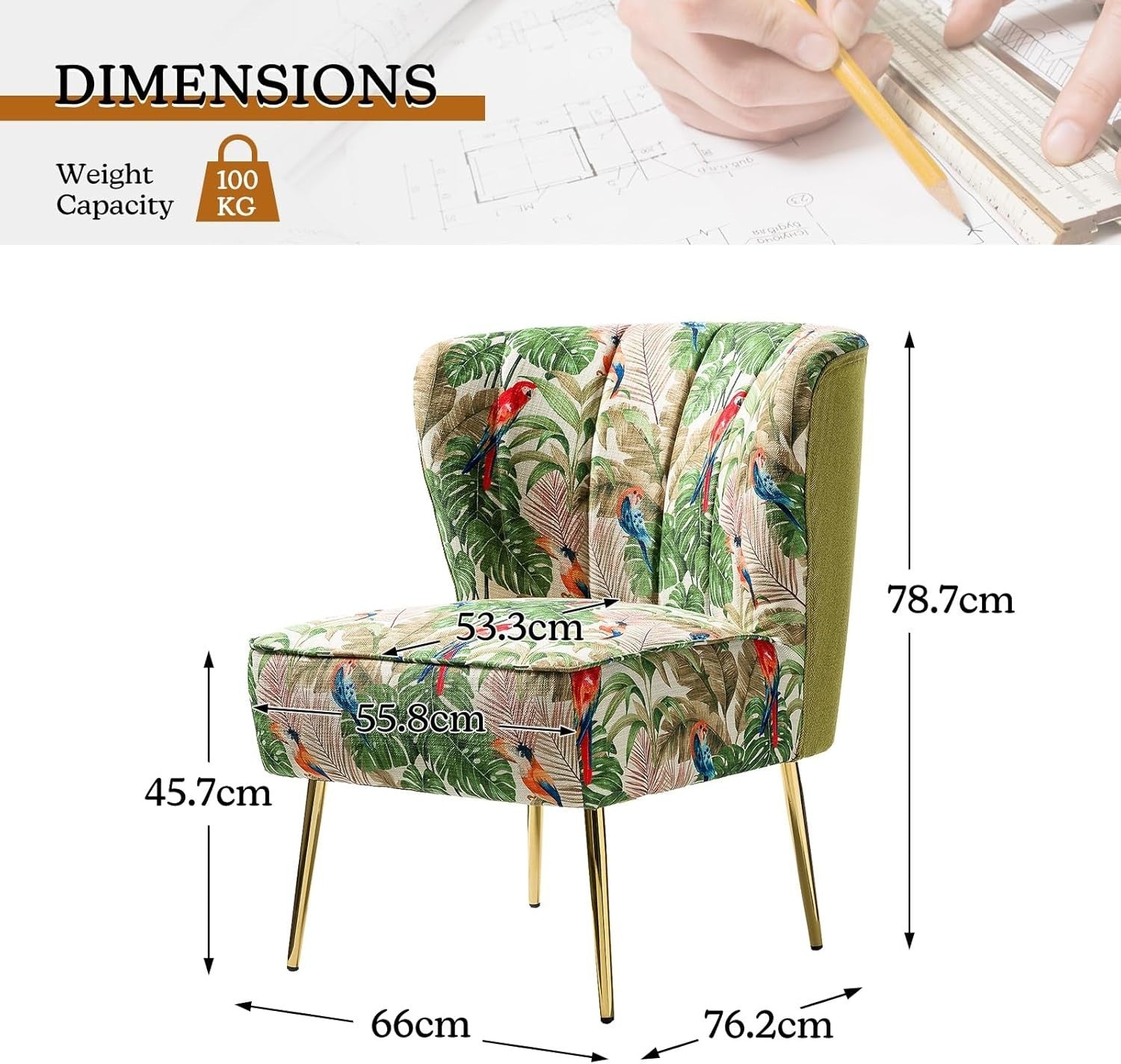Set of 2 Green Upholstered Dining Chairs – Comfy Cushion & Gold Metal Legs