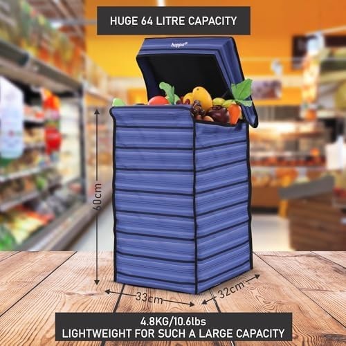 Lightweight 4 Wheel Shopping Trolley 75.6L Foldable Push Pull Bag