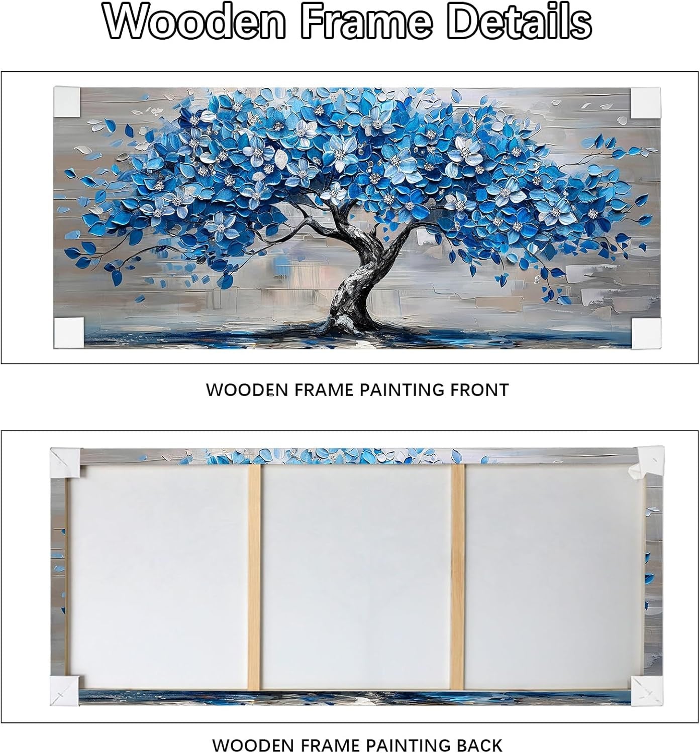 Blue Flower Tree Canvas Wall Art 50x120 cm Framed Large Living Room Decor