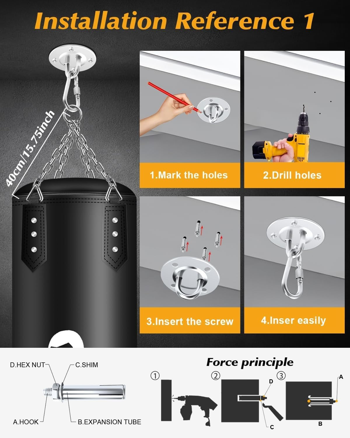 Hanging Punching Bag 120cm Unfilled Boxing MMA Training Kit