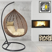 Luxury Rattan Hanging Egg Chair Indoor Outdoor Swing Seat + Cushions & Cover
