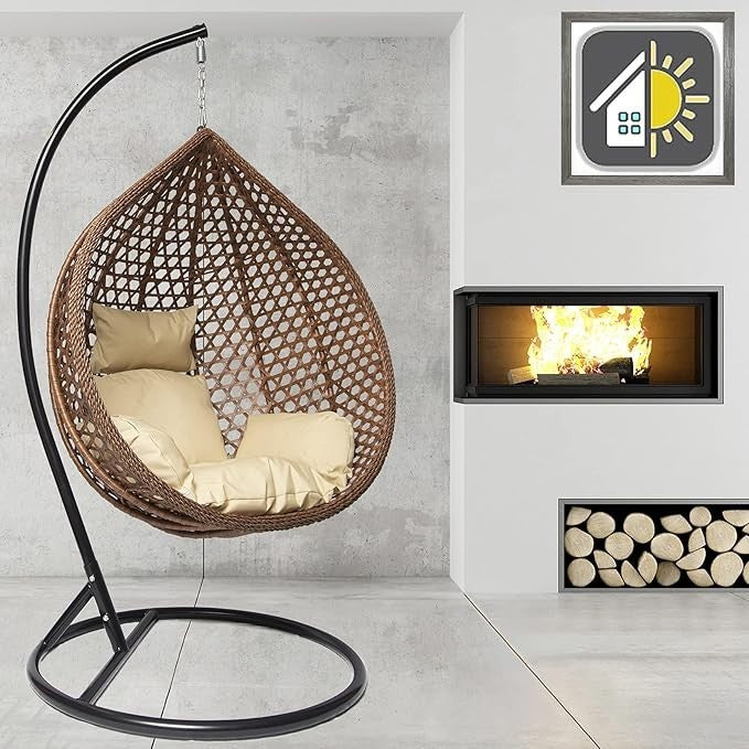 Luxury Rattan Hanging Egg Chair Indoor Outdoor Swing Seat + Cushions & Cover
