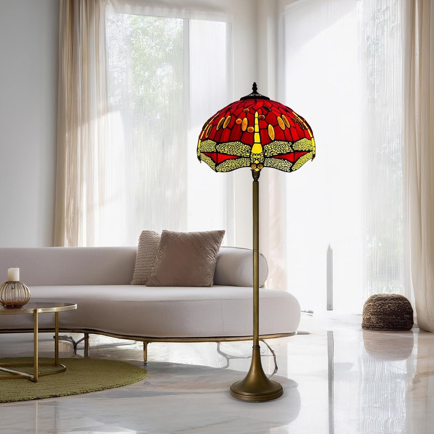 Tiffany Style Floor Lamp Handcrafted Stained Glass 16in Antique Design Light