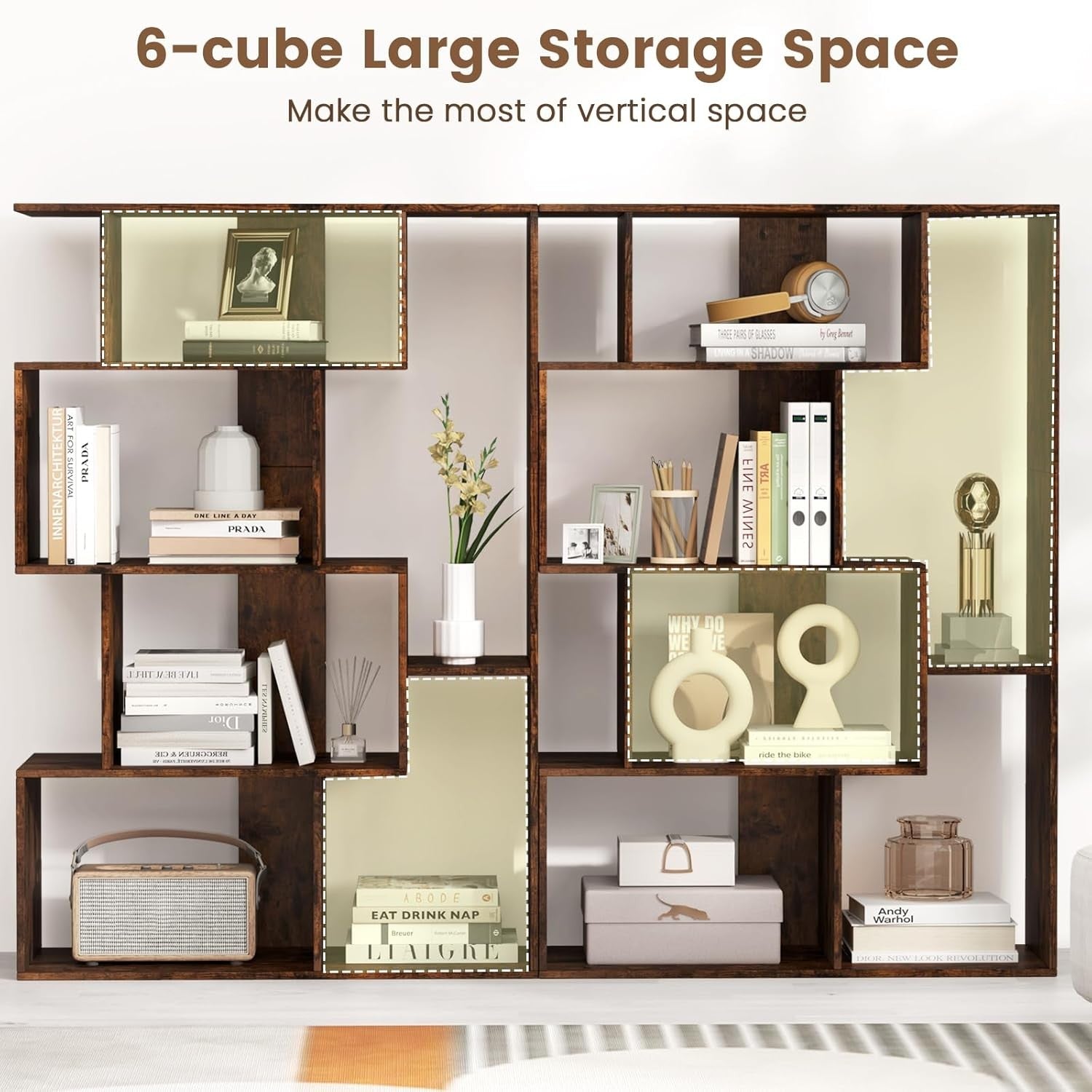6-Cube Modern Bookshelf Freestanding Storage Unit with Anti-Tipping & Foot Pads