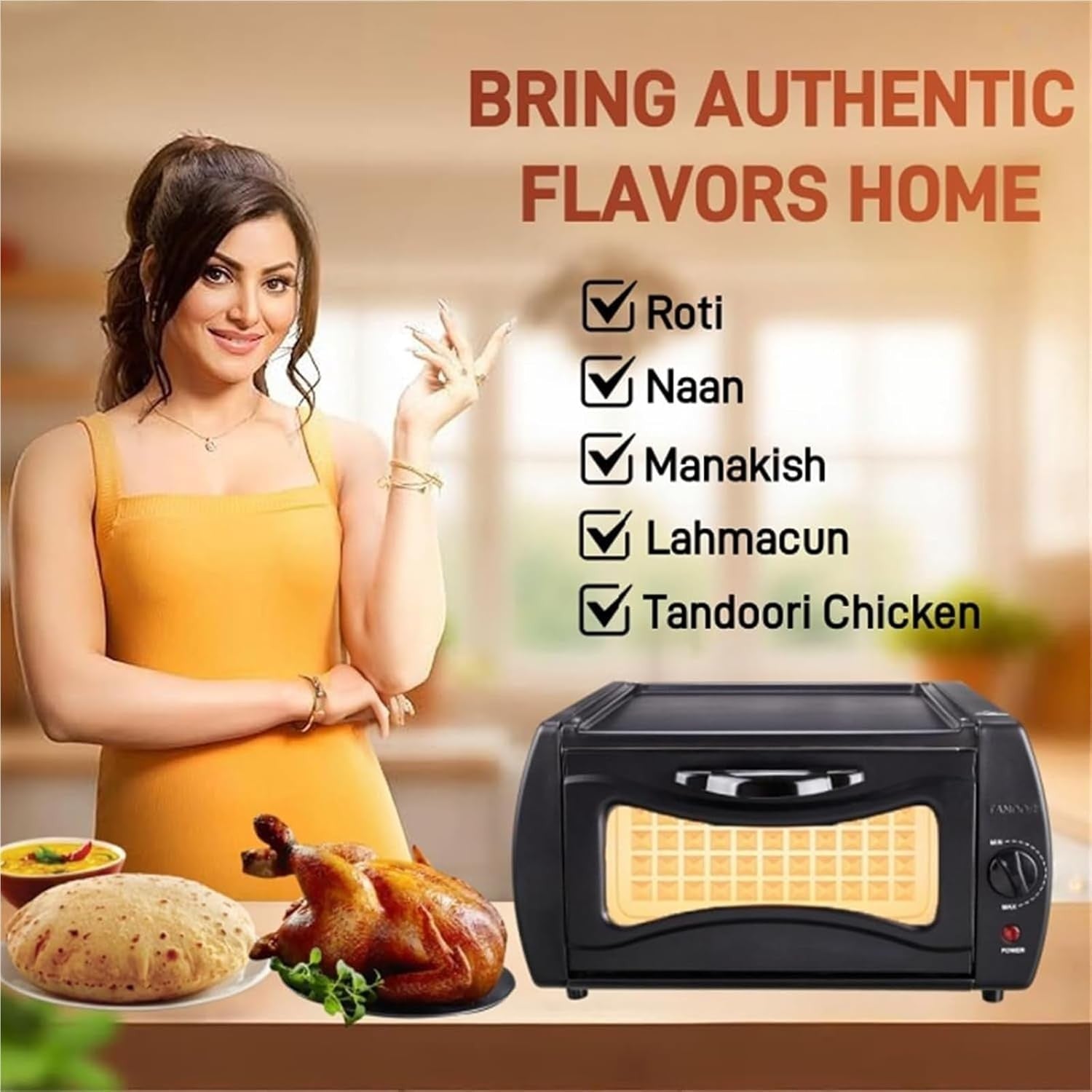 Electric Pizza Oven 15L Indoor Tandoor | Roti Naan Chapati Maker Temp Control