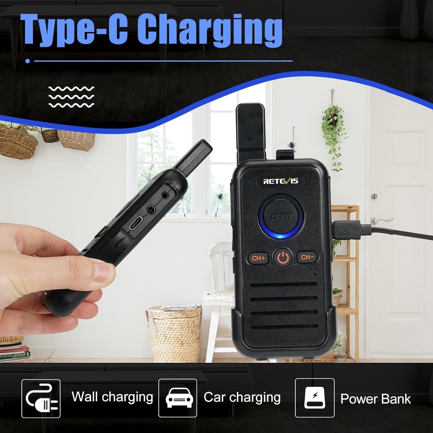 PMR446 Walkie Talkies Rechargeable USB-C VOX Dual PTT 4 Pack Radio