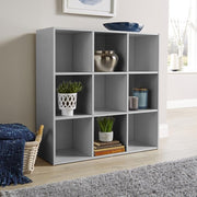 9 Cube Storage Shelf Grey Wooden Bookcase Display Unit 90cm