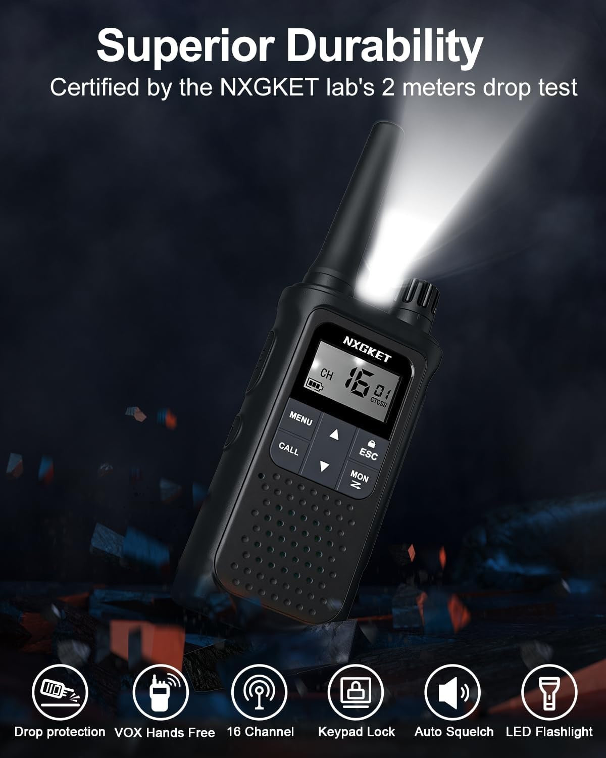 PMR446 Walkie Talkies 2 Pack Long Range 5KM Rechargeable VOX Radio