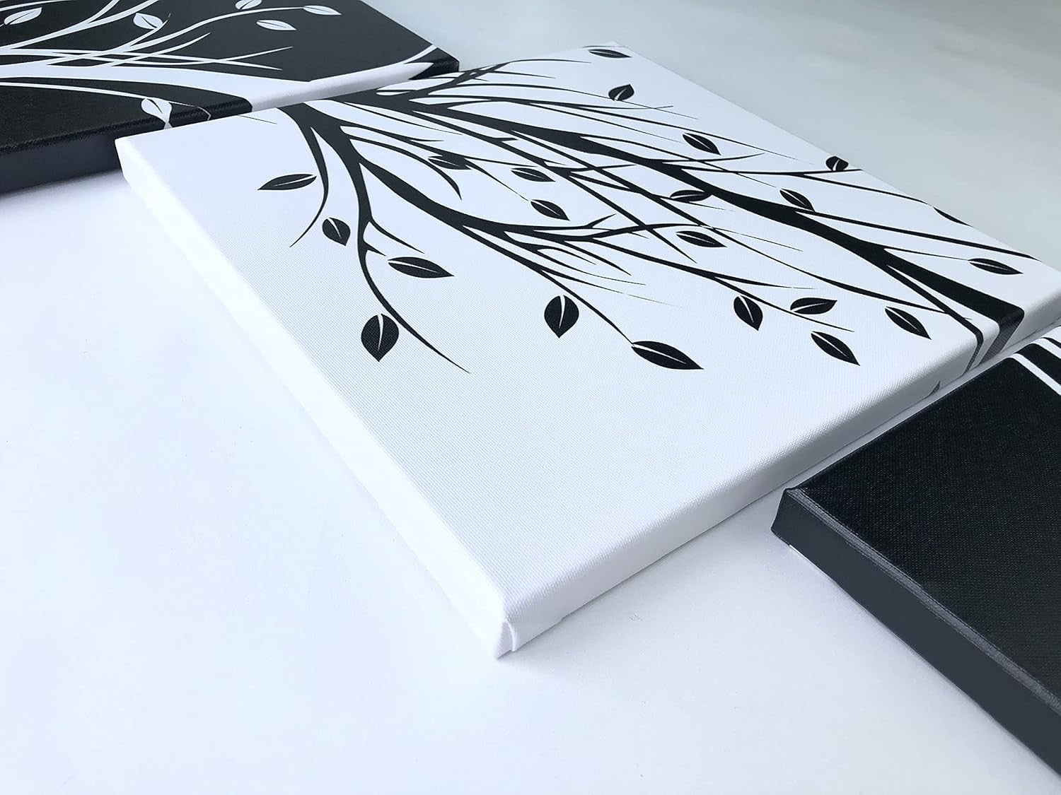 Black & White 3-Panel Leaves Canvas Wall Art 30x30cm Modern Decor