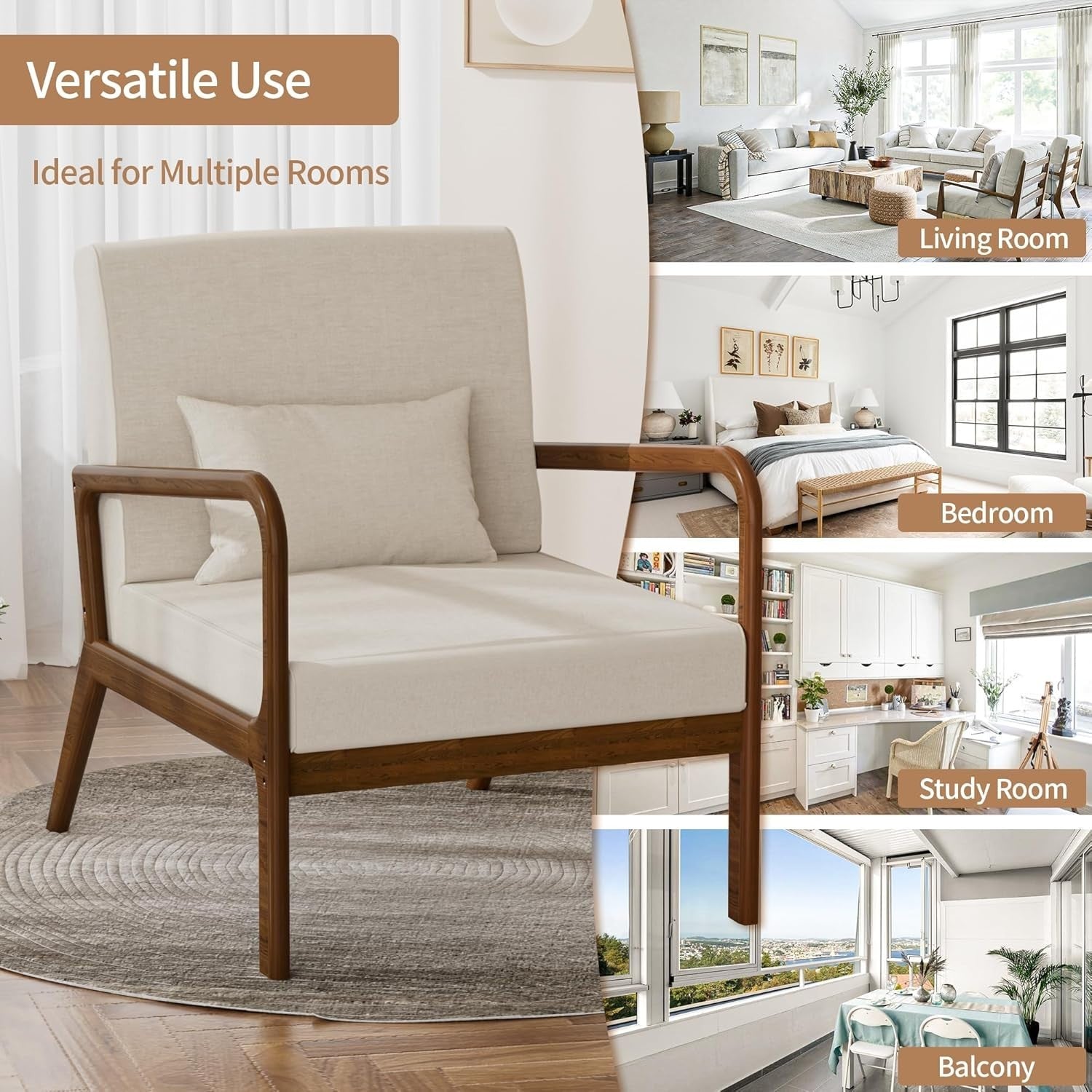 Wide Seat Accent Armchair with Lumbar Pillow, Retro Lounge Sofa Chair