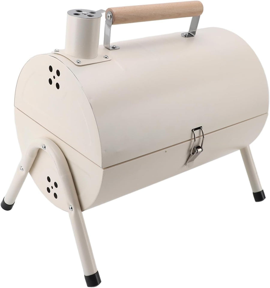 Portable Barrel Charcoal BBQ Grill with Chimney Vent, Folding Legs