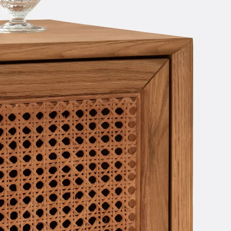 Oak & Cane Bar Cabinet – 70cm Compact Drinks Storage Unit with Drop Door