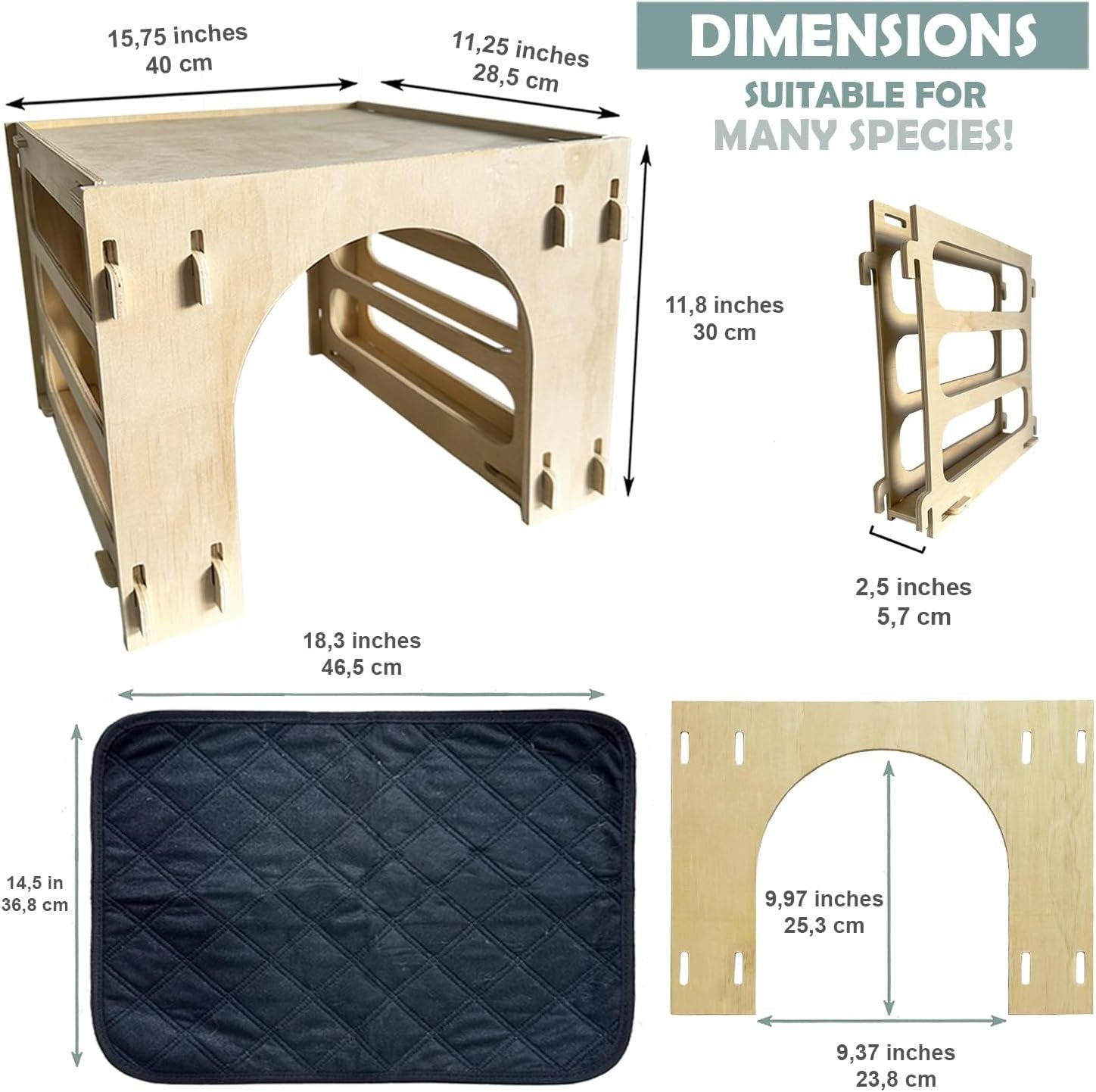 Rabbit Hideout Wooden Tunnel Bed Indoor Hay Feeder Bunny Guinea Pig House