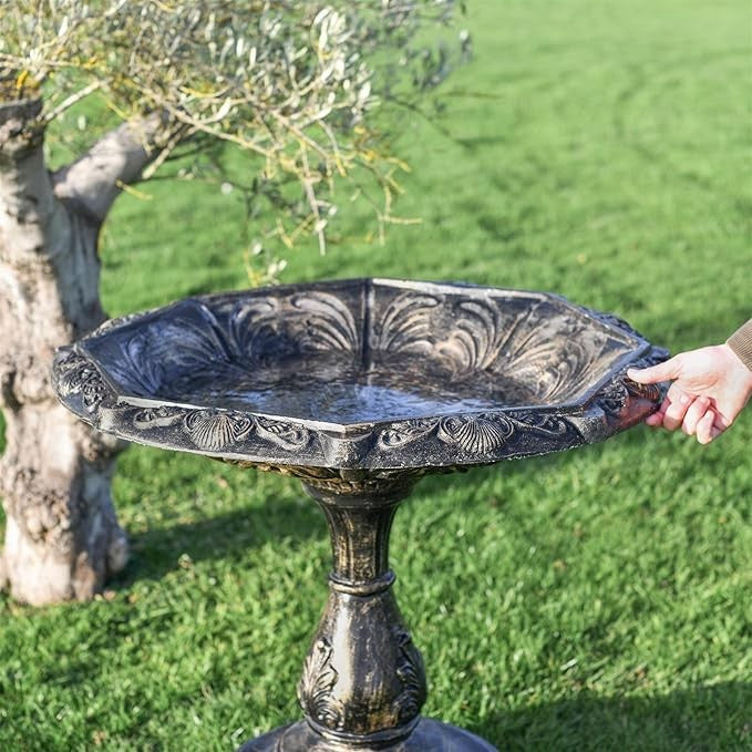 Brushed Gold Metal Bird Bath – Heavy Duty Garden Ornament Outdoor Decor