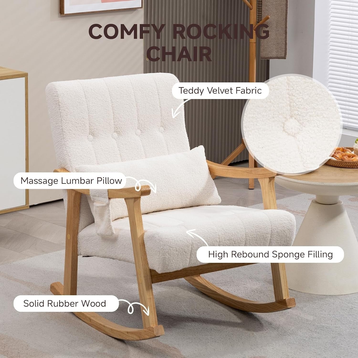 Massage Rocking Chair with Lumbar Support – High Back, Plush & Compact