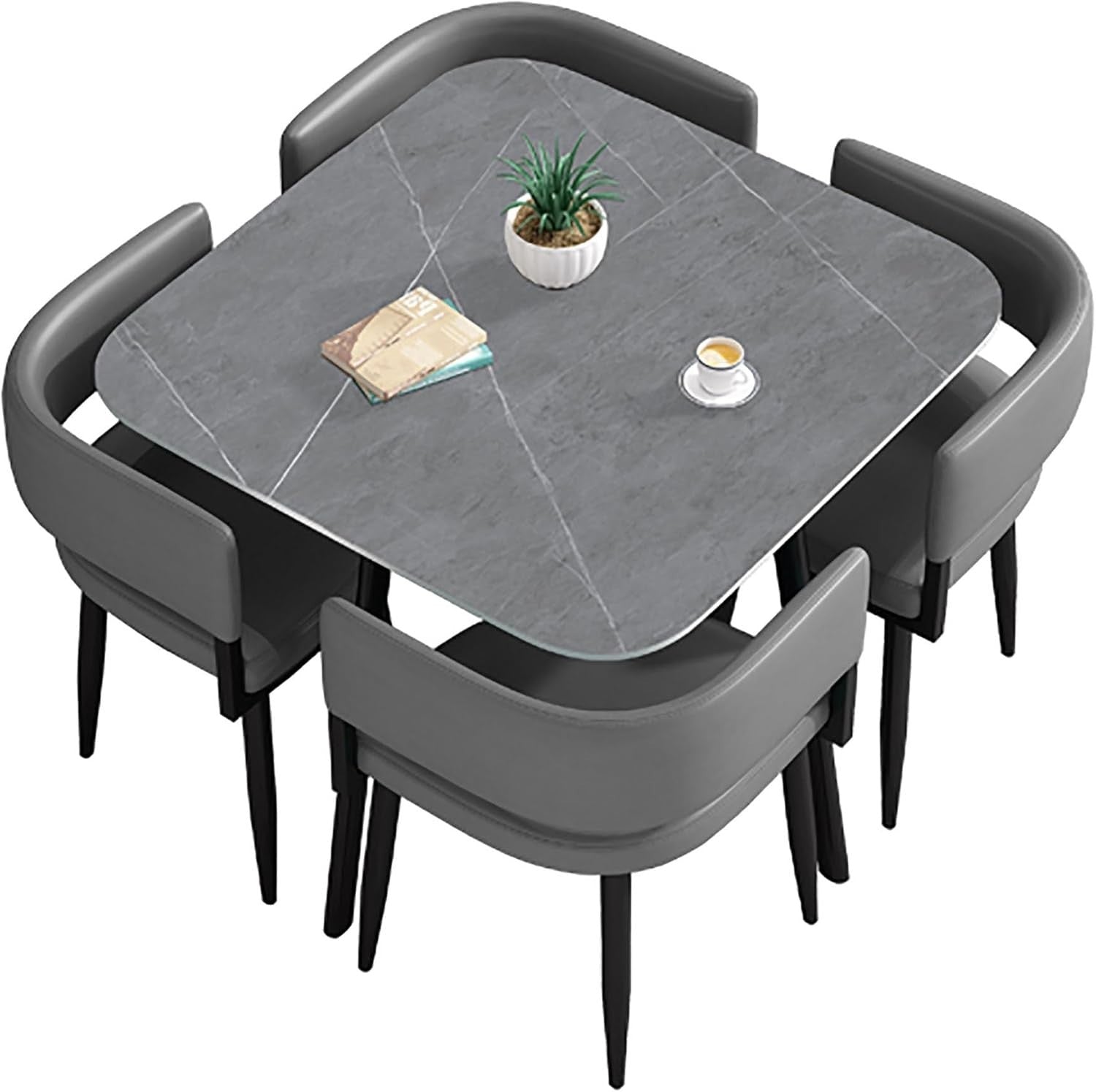 Compact Square Office Meeting Table Set for 4 – Slate Top Space-Saving 80cm